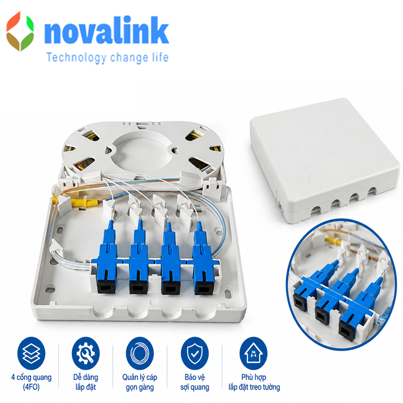 Hộp ODF quang 4 cổng trong nhà Novalink NV-66101A - Giải pháp quản lý cáp quang gọn gàng